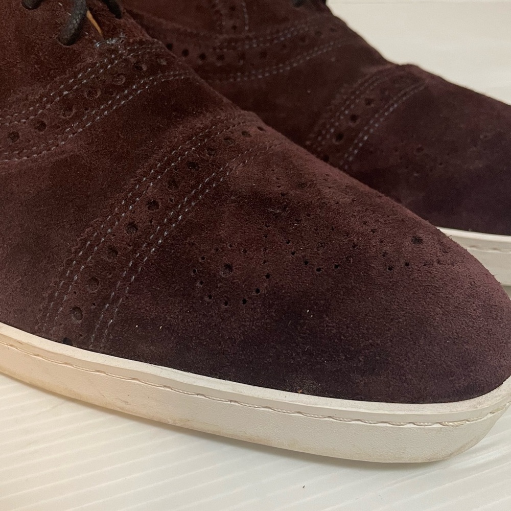 Allen Edmonds Strand Cap Toe Oxford Sneaker Maroon Red Suede Size 10 B Narrow - Picture 3 of 13